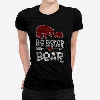 Red Plaid Big Sister Bear Christmas Pajama Matching Family Women T-shirt | Crazezy UK