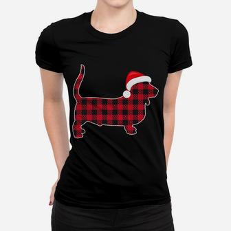Red Plaid Buffalo Basset Hound Christmas Matching Family Women T-shirt | Crazezy DE
