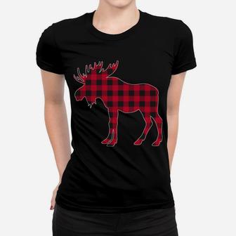 Red Plaid Buffalo Moose Christmas Matching Family Pajama Women T-shirt | Crazezy