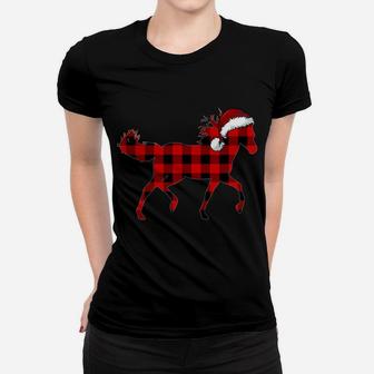 Red Plaid Horse Christmas Funny Horse Santa Hat Xmas Gift Sweatshirt Women T-shirt | Crazezy CA