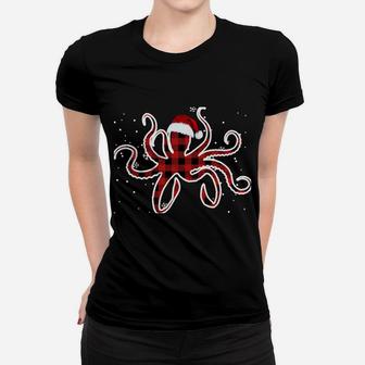 Red Plaid Octopus Pajama Family Buffalo Christmas Sweatshirt Women T-shirt | Crazezy