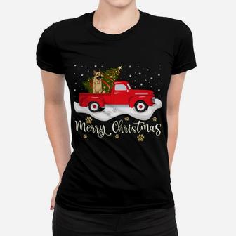 Red Truck Merry Christmas Tree German Shepherd Christmas Women T-shirt | Crazezy UK