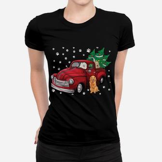 Red Truck Merry Christmas Tree Golden Retriever Christmas Women T-shirt | Crazezy UK