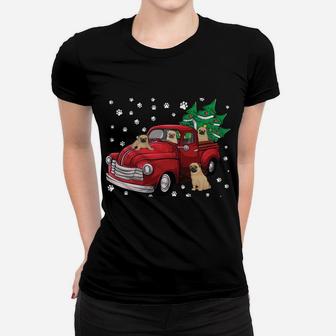 Red Truck Merry Christmas Tree Pug Dog Christmas Women T-shirt | Crazezy CA