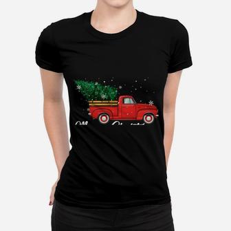 Red Truck Pick Up Christmas Tree Retro Vintage Xmas Gifts Women T-shirt | Crazezy
