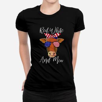Red White And Moo Patriotic Cow Usa Flag Funny 4Th Of July Women T-shirt | Crazezy UK