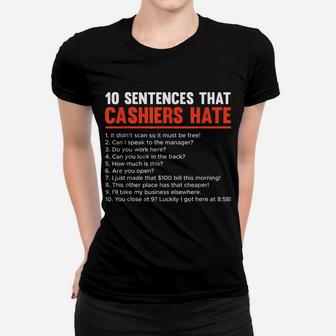 Retail Worker Funny 10 Sentences Cashier Women T-shirt | Crazezy