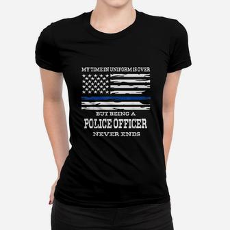 Retired Police Officer Us Flag Thin Blue Line Gift Women T-shirt | Crazezy UK