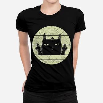 Retro Cat | Vintage Annoyed Black Cat In Bad Mood Cat Lover Women T-shirt | Crazezy