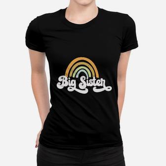 Retro Rainbow Big Sister Sibling Reveal Announcement Women T-shirt | Crazezy AU
