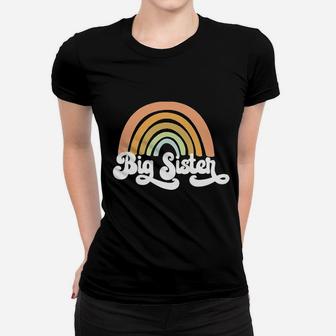 Retro Rainbow Big Sister Sibling Reveal Announcement Women T-shirt | Crazezy UK