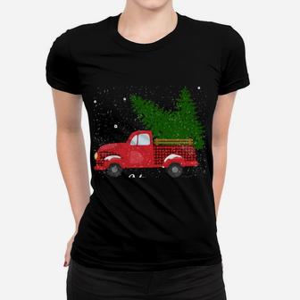 Rustic Retro Farm Car Truck Wagon Christmas Fir Tree Snow Women T-shirt | Crazezy