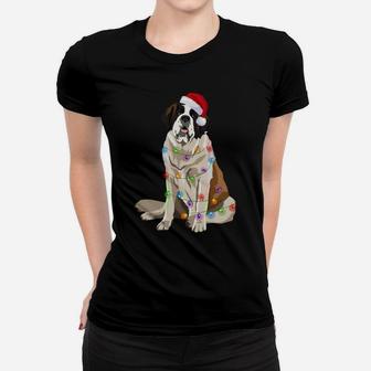 Saint Bernard Christmas Lights Xmas Dog Lover Santa Hat Women T-shirt | Crazezy