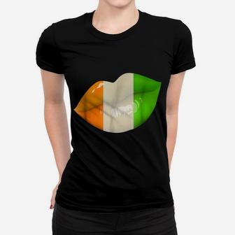 Saint Patrick Day Shirt Irish Flag Kiss Lips Lucky Charm Tee Women T-shirt | Crazezy UK