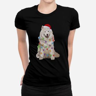 Samoyed Christmas Lights Xmas Dog Lover Santa Hat Women T-shirt | Crazezy
