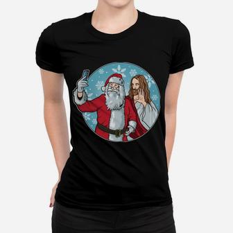 Santa And Jesus Selfie Funny Christmas Sweatshirt Women T-shirt | Crazezy