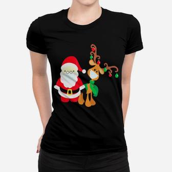 Santa And Reindeer Women T-shirt - Monsterry AU