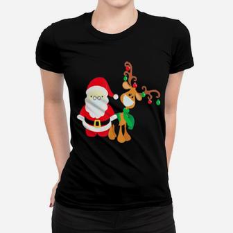 Santa And Reindeer Women T-shirt - Monsterry DE