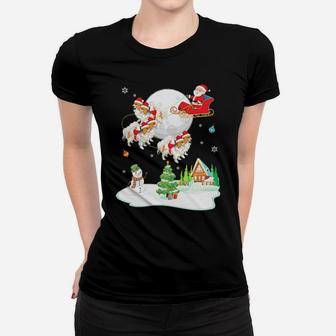 Santa Claus And Papillon Dogs Snowman Dance Noel Snow Women T-shirt - Monsterry