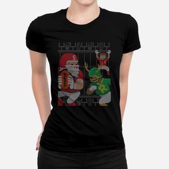 Santa Claus Elf Reindeer Football Ugly Christmas Sweater Women T-shirt | Crazezy AU