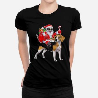 Santa Claus Riding Beagle Xmas Women T-shirt - Monsterry
