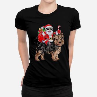 Santa Claus Riding Yorkshire Terrier Xmas Gifts Dog Women T-shirt - Monsterry