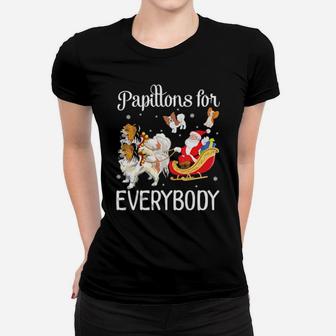 Santa Claus With Papillon Dogs Papillons Women T-shirt - Monsterry