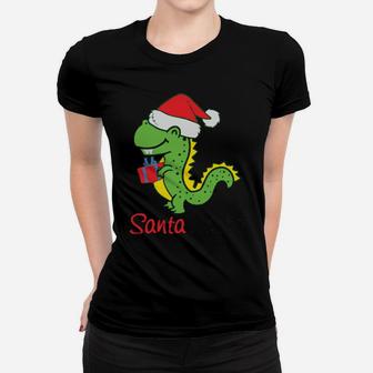 Santa Dinosaur Art Women T-shirt - Monsterry