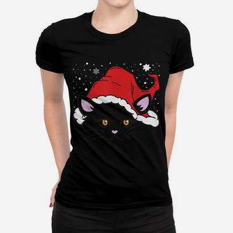 Santa Hat Cat Face Christmas Kittens Lovers Xmas Pajama Women T-shirt | Crazezy DE