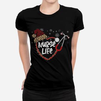 Santa Hat Plaid Nurse Life Women T-shirt - Monsterry