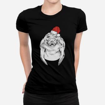 Santa Manatee Sea Cow Animal Ugly Christmas Women T-shirt | Crazezy UK