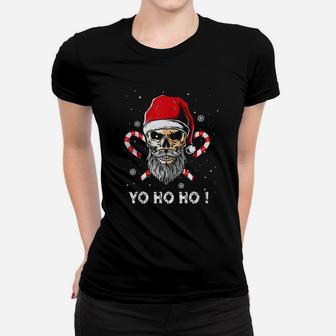 Santa Pirate Funny Christmas Jolly Roger Flag Skull Beard Women T-shirt - Thegiftio