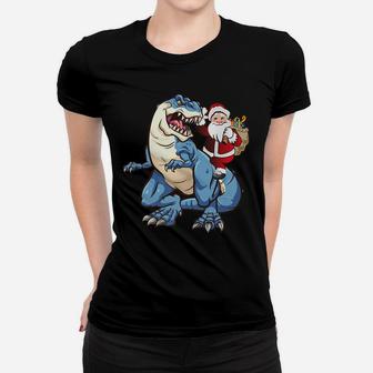 Santa Riding Dinosaur T Rex Christmas Gift Xmas Women T-shirt | Crazezy DE