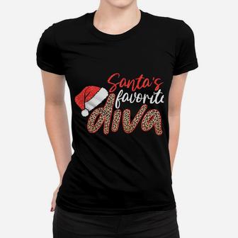 Santa's Favorite Diva Leopard Christmas Merry Xmas Gift Sweatshirt Women T-shirt | Crazezy