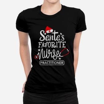 Santa's Favorite Nurse Practitioner Christmas Np Rn Nursing Raglan Baseball Tee Women T-shirt | Crazezy