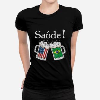 Saude American Brazilian Flag Women T-shirt | Crazezy