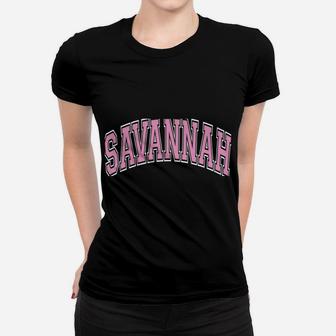 Savannah Georgia Ga Varsity Style Pink Text Women T-shirt | Crazezy DE