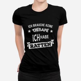 Schwarzes Frauen Tshirt Keine Therapie, nur Ratten, Lustiges Frauen Tshirt für Rattenfans - Seseable