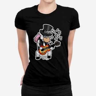 Schwarzes Frauen Tshirt mit Enten-Rockstar-Design, Rockmusik Motiv - Seseable