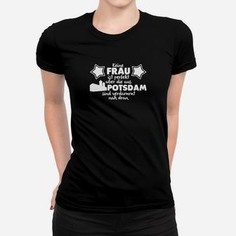 Schwarzes Herren-Frauen Tshirt Potsdam-Spruch, Fast Perfekte Frauen Design - Seseable