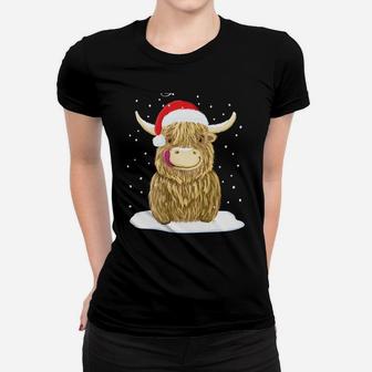 Scottish Highland Cow Merry Christmas Snow Women T-shirt | Crazezy UK