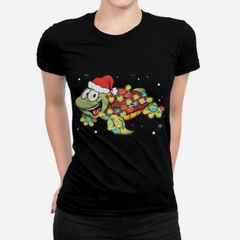 Sea Turtle Christmas Lights Funny Santa Hat Merry Christmas Sweatshirt Women T-shirt | Crazezy UK