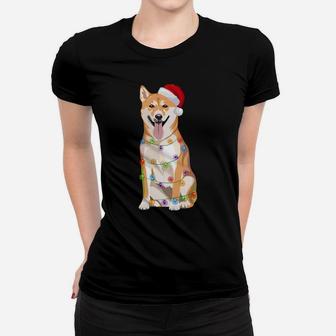 Shiba Inu Christmas Lights Xmas Dog Lover Santa Hat Women T-shirt | Crazezy UK