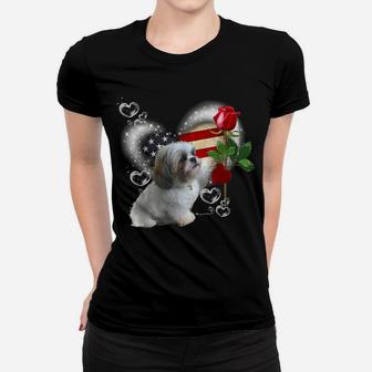 Shih Tzu American Flag Heart Rose Flower - Shih Tzu Lover Women T-shirt | Crazezy