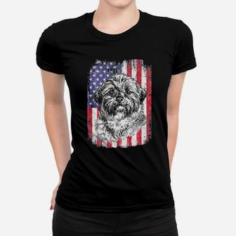 Shih Tzu American Flag Patriotic 4Th Of July Gifts Women T-shirt - Monsterry