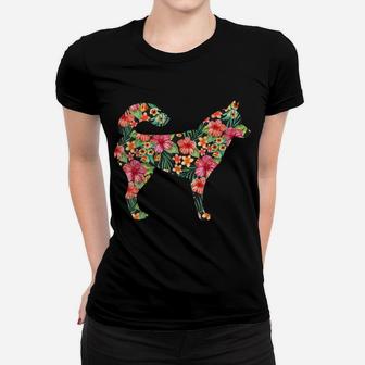 Siberian Husky Flower Funny Dog Silhouette Floral Gift Women Women T-shirt | Crazezy AU