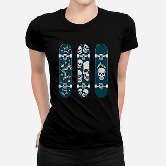 Skaters Having Fun Skull Skateboard Longboard Skater Gift Women T-shirt | Crazezy
