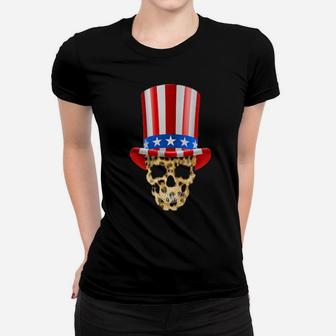 Skull Uncle Sam Hat American Flag 4Th Of July Women T-shirt - Monsterry