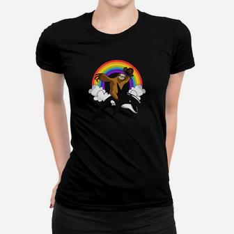 Sloth Riding Orca Killer Whale Funny Rainbow Hoodie Women T-shirt - Thegiftio