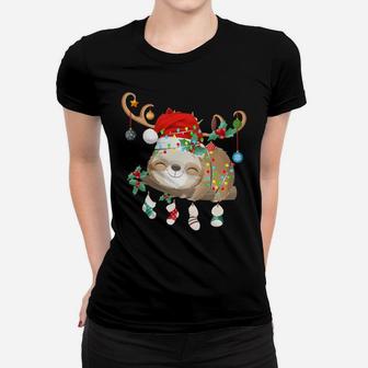 Sloths Xmas Gift Lighting Reindeer Santa Hat Sloth Christmas Sweatshirt Women T-shirt | Crazezy